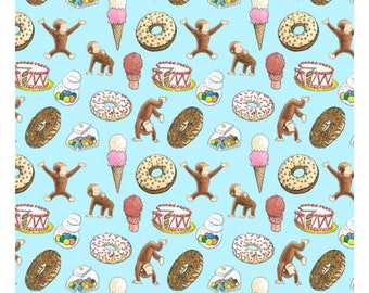 Curious George Party Stoff, Ice Cream Donuts Cake Toss, 100% Baumwolle
