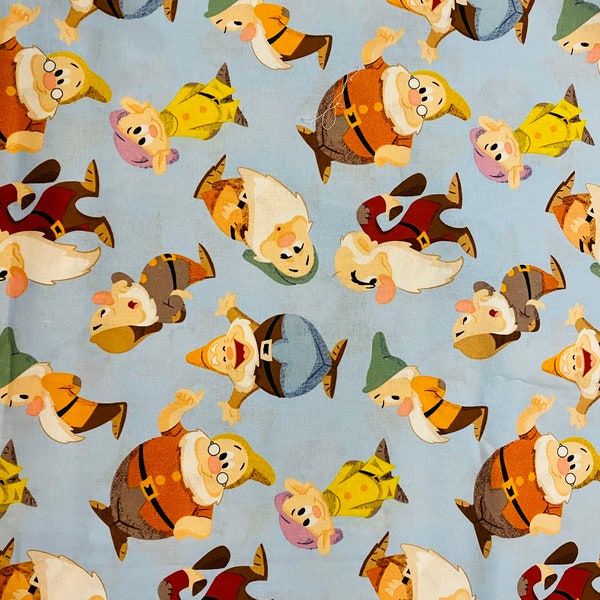 100% cotton mask fabric Snow White and the Seven 7 dwarfs Toss Disney Doc Grumpy Dopey Happy sold by the yard, 1/2 yard & FQ  *SHIPS QUICK*