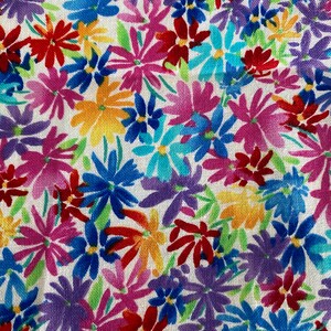 Hi Fashion Tiny Painted Flowers White Premium Print Cotton Quilting Fabric purple pink yellow sold by the FQ, 1/2 yard, yard *Ships Quick*