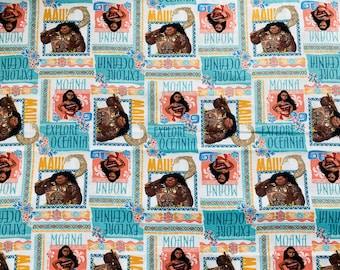 100% Cotton Disney Moana & Maui Explore Oceania Mask Quilting Fabric sold by the yard, 1/2 yard and FQ  Fat quarter *Ships Quick*