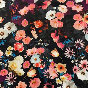 Premium Cotton Fabric Wonderous Winter Pink White Purple floral on black 100% Cotton Quilting sold by the FQ, 1/2 yard & yard *Ships Quick*