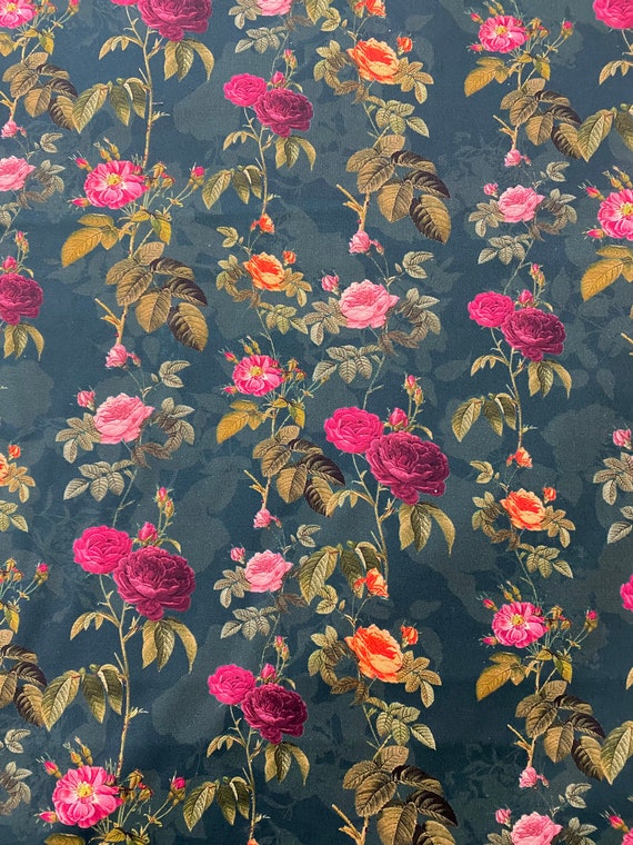 Premium Cotton Wonderous Winter Purple Orange Floral on Teal 100% Cotton Quilting Quilt fabric sold by the FQ, 1/2 yard & yard *Ships Quick*