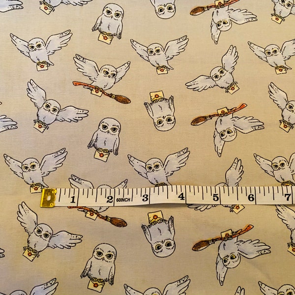 100% Cotton NEW Harry Potter Hedwig Broom Mask Quilting Fabric sold by the yard, 1/2 yard and Fat quarter **Ships Quick**