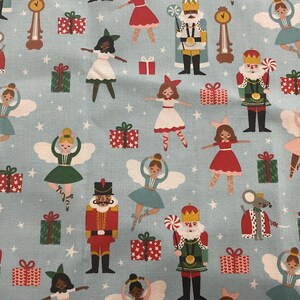 Christmas Ballerina Nutcracker Kids 100% Cotton Fabric Quilting sold by the FQ, 1/2 yard & yard blue girls holiday presents *Ships Quick*