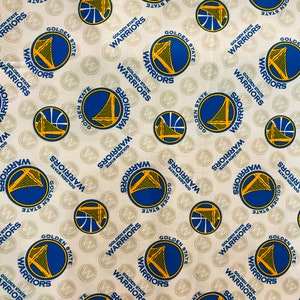 100% Cotton Mask Quilting Fabric NBA Golden State Warriors Blue Yellow sold by the yard, 1/2 yard, & FQ  Basketball Mascot *Ships Quick*