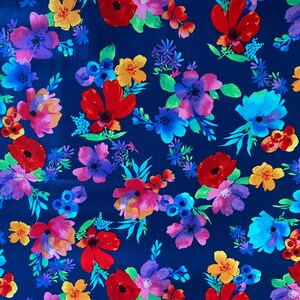 Hi Fashion Multi Floral Blue Dark Premium Print 100% Cotton Quilting Quilt Fabric sold by the FQ, 1/2 yard & yard red purple *Ships Quick*