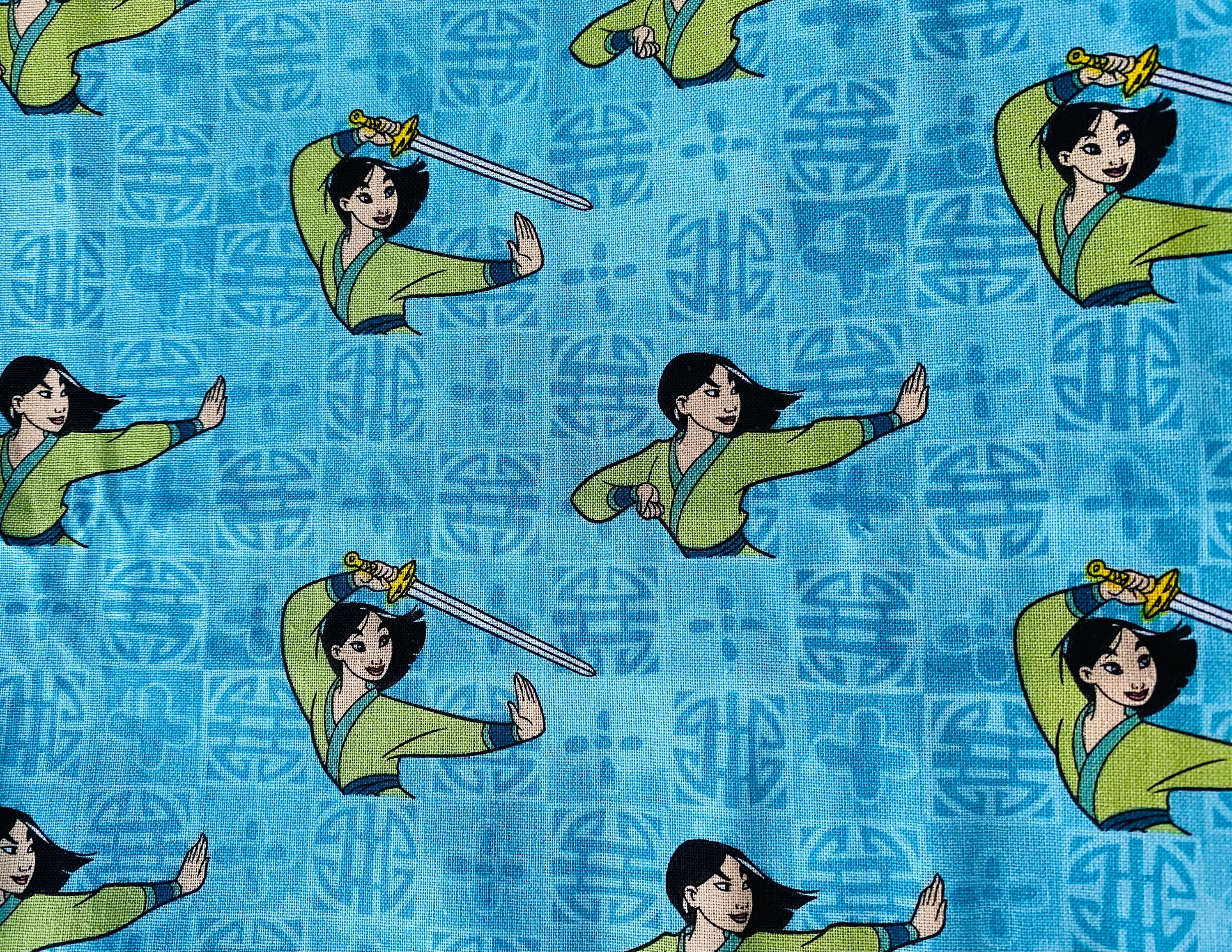 100% Cotton NEW Mask Quilting Fabric Disney Princess Mulan Brave sold by the yard, 1/2 yard and Fat quarter **Ships Quick**