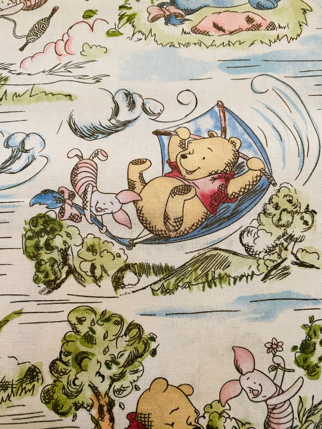 Fat Quarter Cotton Quilting Fabric - "Besides The Sea" Beach Huts Scene - Sand Pattern, 100% Cotton, USA Made
