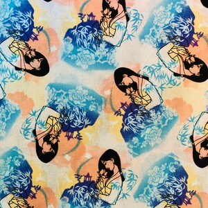 100% cotton Quilt fabric Disney Princess Mulan Watercolor Allover blue orange sold by the yard, 1/2 yard & FQ fat quarter**SHIPS QUICK**