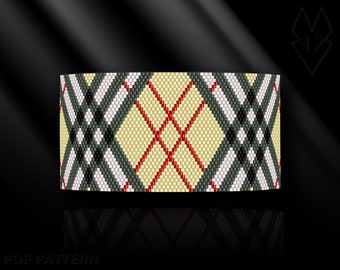 peyote bracelet pattern, even count peyote, peyote stitch, Toho Round pattern, pdf pattern, beading bracele tutorial - Scottish tartan