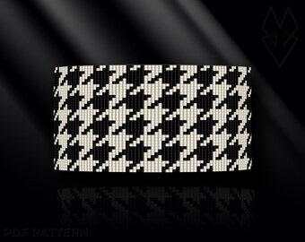 patrón de pulsera en telar, pulsera en telar, punto en telar, patrón Toho Round, patrón pdf, pulsera de cuentas - Pied-de-poule, pata de gallo