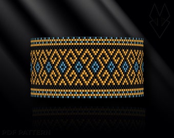 peyote bracelet pattern, peyote pattern, peyote stitch, Miyuki Delica pattern, pdf pattern, beading bracelet tutorial - 18k Gold