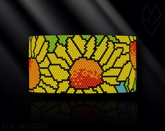 peyote bracelet pattern, even count peyote pattern, peyote stitch, Toho Round pattern, pdf pattern, beading bracelet, tutorial - Sunflowers