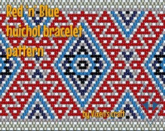 Netting pattern, Red 'n' Blue huichol bracelet pattern