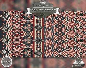 peyote bracelet pattern, peyote stitch, Miyuki Delica pattern, pdf pattern, beading tutorial -  Patriotic Vintage Stars Set of 8 patterns