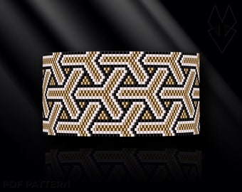 peyote bracelet pattern, peyote pattern, peyote stitch, Miyuki Delica pattern, pdf pattern, beading bracelet tutorial - Gold Bamboo Weave