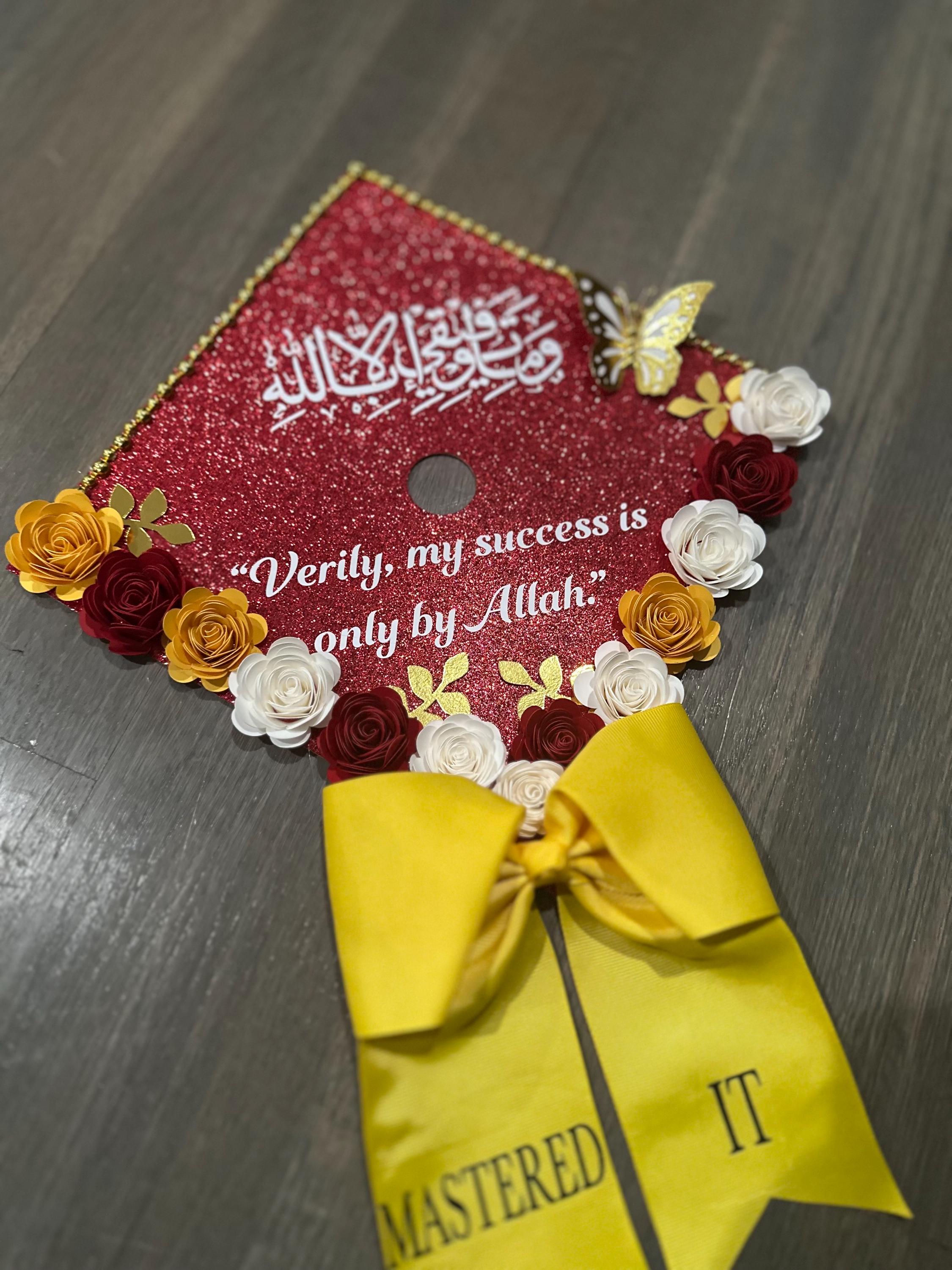 Custom Islamic Graduation Cap Topper With Floral Border and Butterfly ...