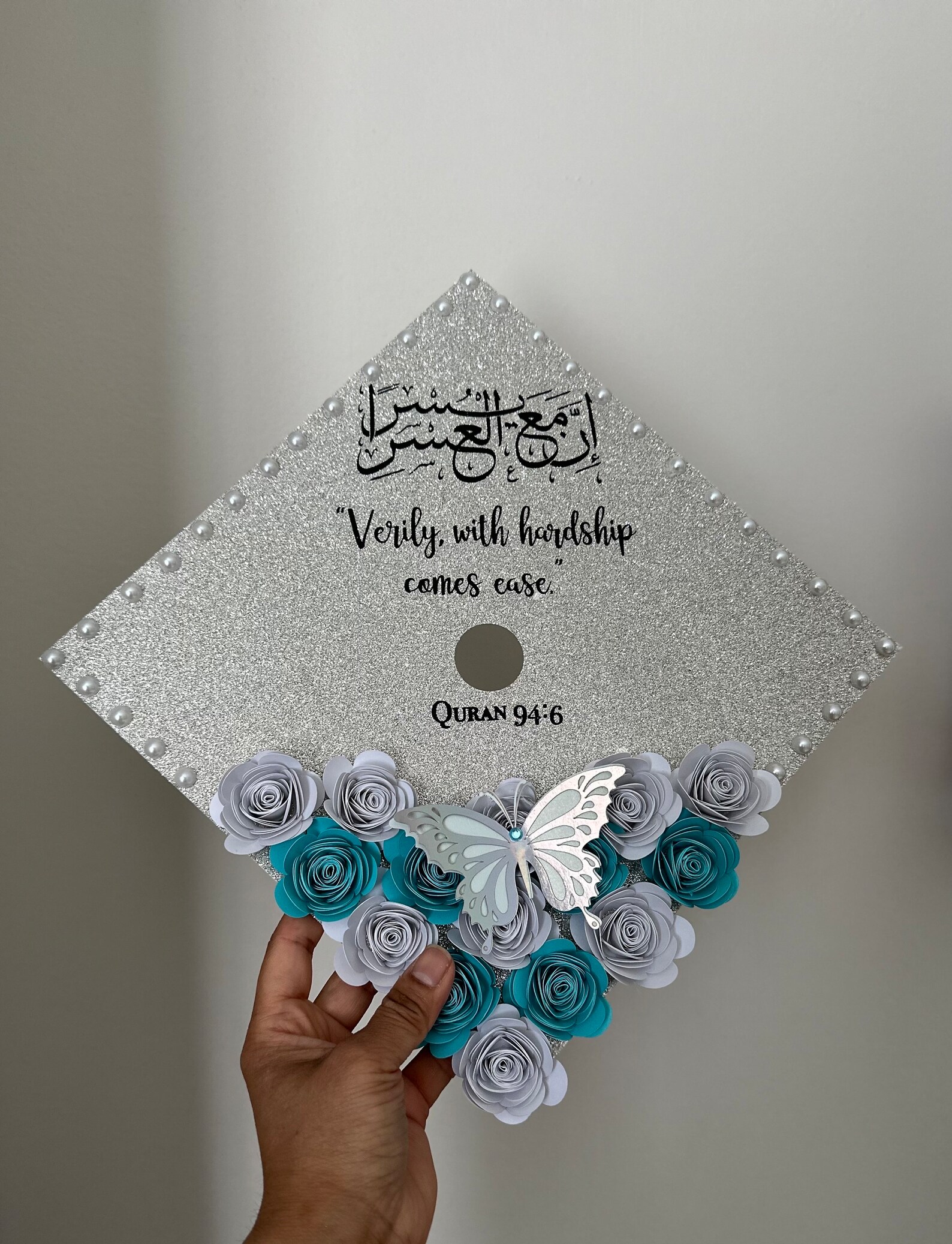 Custom Floral Graduation Cap Topper: Arabic & English, Butterfly Design ...