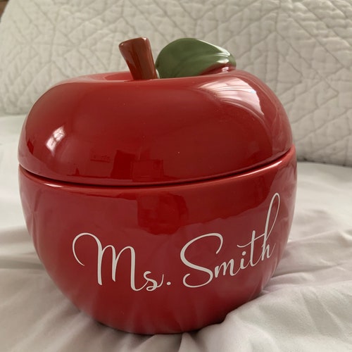 Personalized Ceramic Apple Treat Jar/vase With Lif Etsy