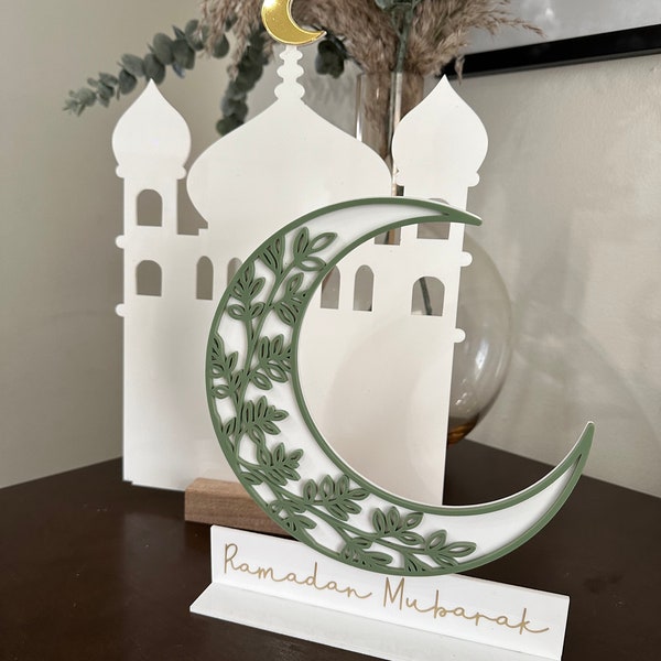 Layered Acrylic Ramadan Crescent & Masjid: Palestine Inspired Decor