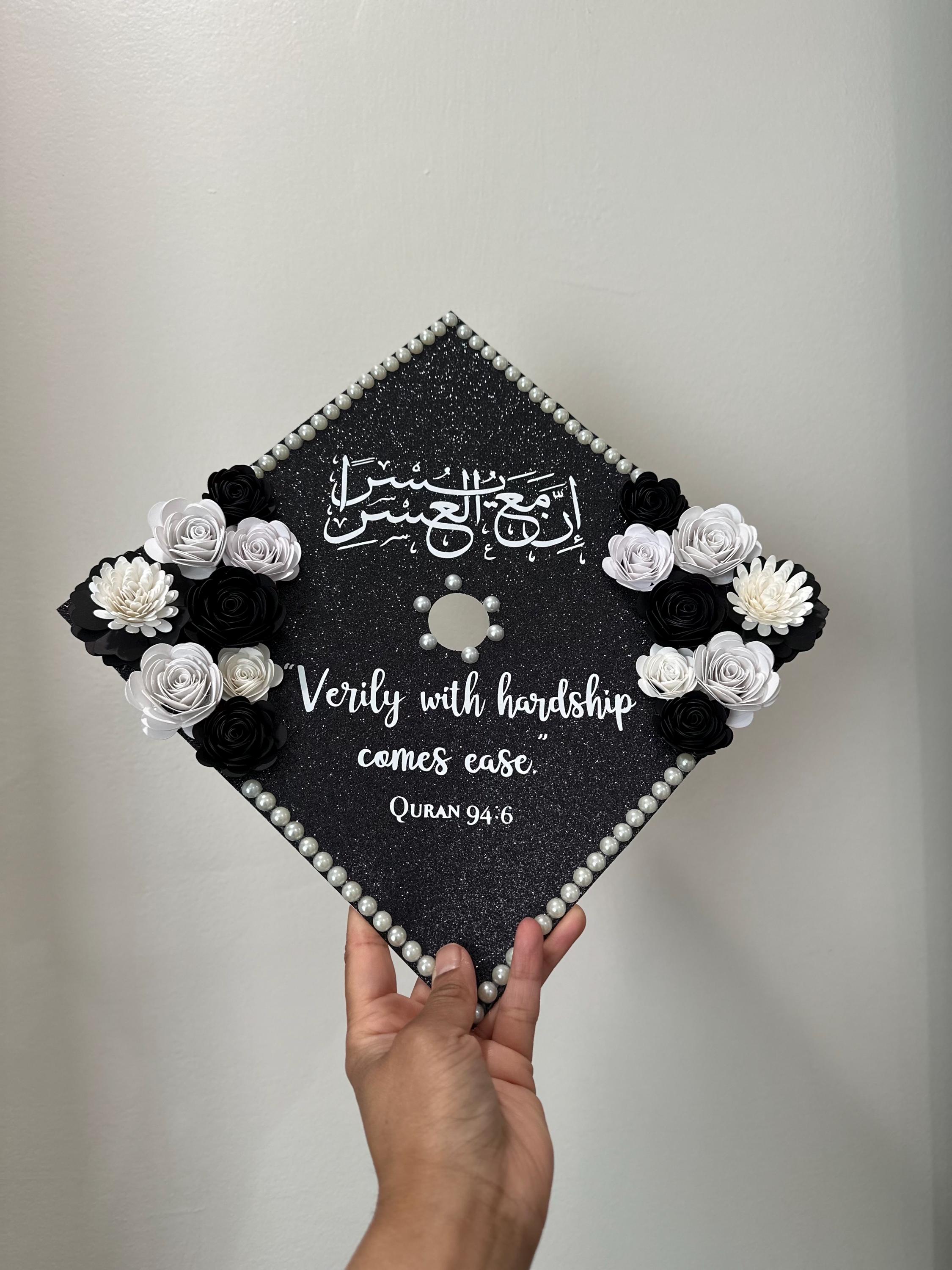 Custom Islamic Graduation Cap Topper: Pearl Border & Floral Design - Etsy