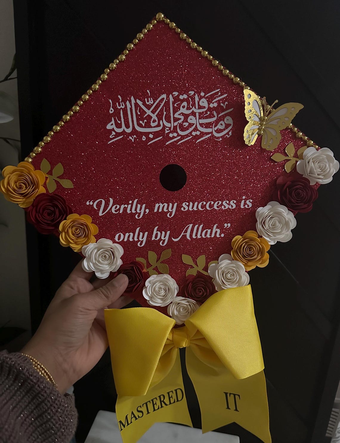 Custom Islamic Graduation Cap Topper With Floral Border and Butterfly ...