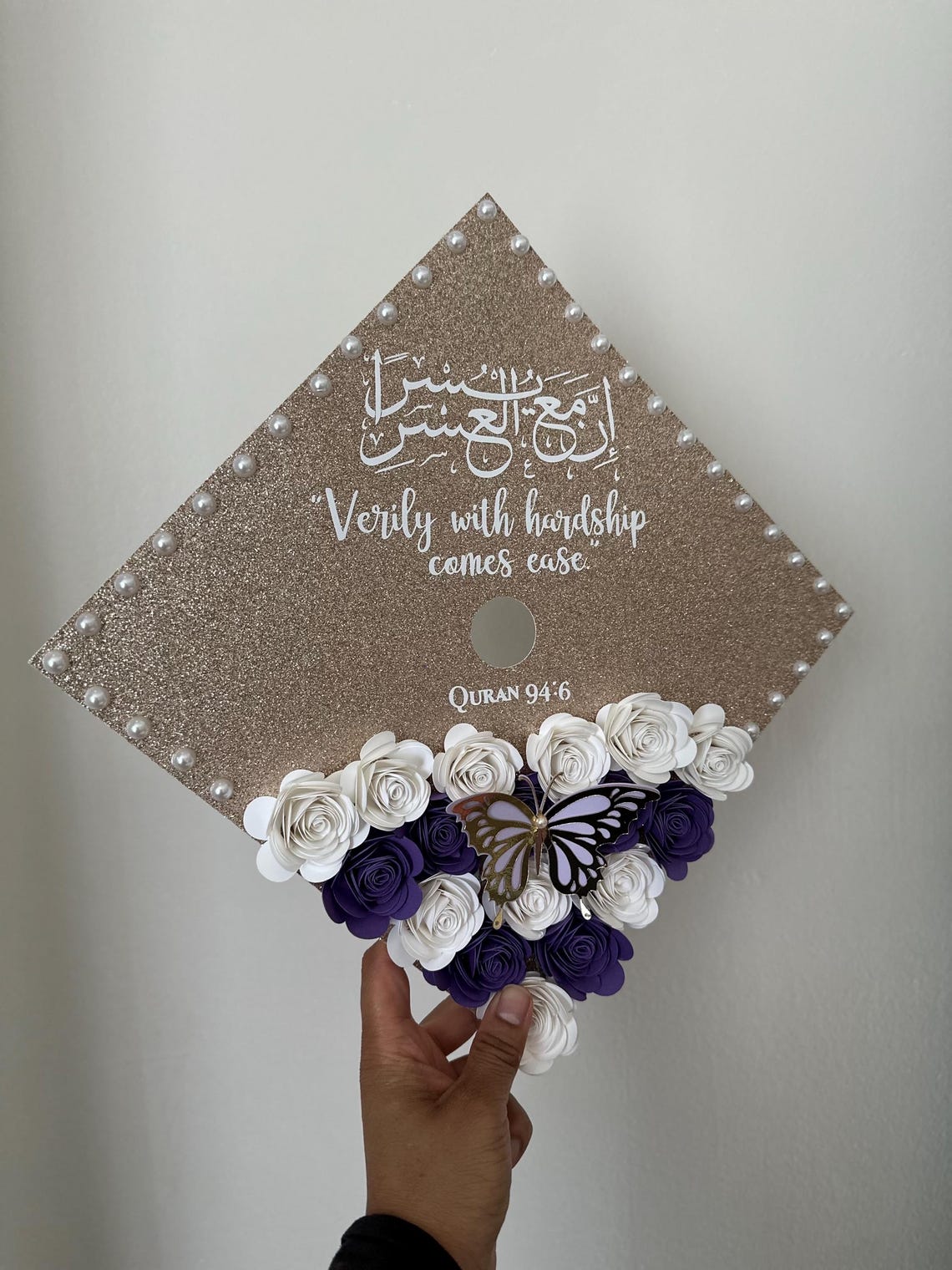 Custom Floral Graduation Cap Topper: Arabic & English, Butterfly Design ...