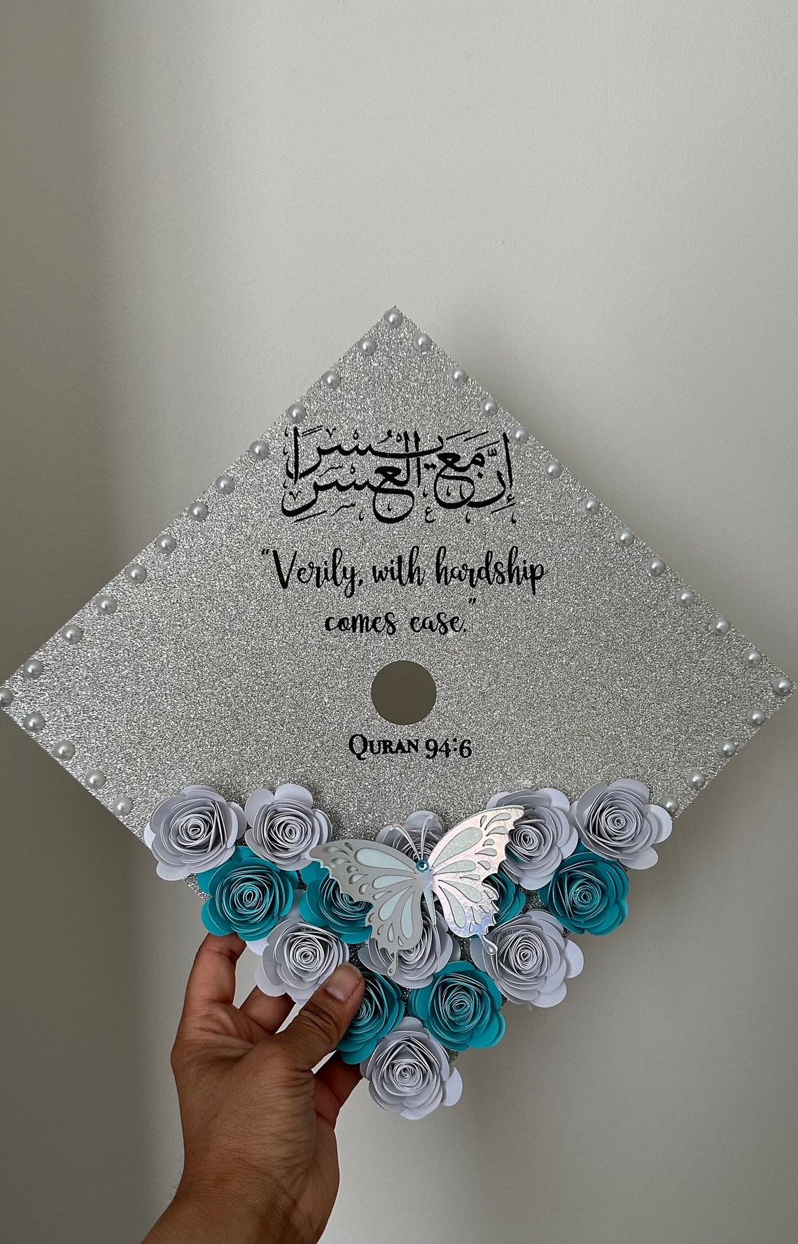 Custom Floral Graduation Cap Topper: Arabic & English, Butterfly Design ...
