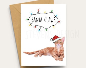Ginger Kitten Christmas Card – 'Santa Claws' A6 card with Kraft envelope