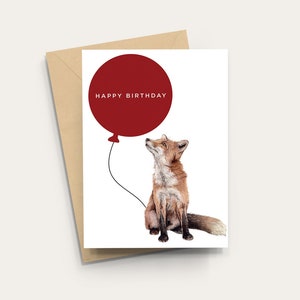 Fox Birthday Card - A6 Happy Birthday Card, Blank Inside with Kraft Envelope, Red fox illustration, british wildlife