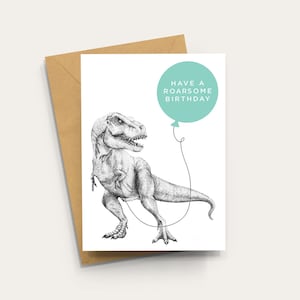 Carte d'anniversaire T-Rex dinosaure - carte intérieure vierge A6 avec enveloppe kraft, carte T Rex, Roarsome, Jurassic Park, carte dinosaure