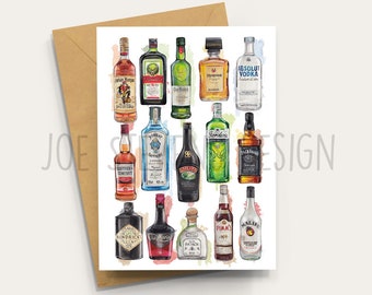 Hand Illustrated Alcohol Celebration Card - A6 with Kraft Envelope