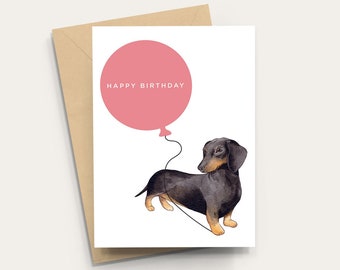 Dachshund Birthday Card - A6 Card, blank Inside with Kraft Envelope, sausage dog,
