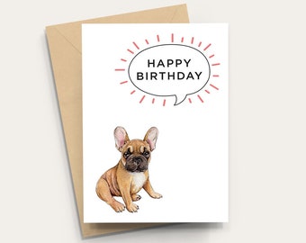 French Bulldog Birthday Card, Frenchie - A6 Card, Blank Inside with Kraft Envelope