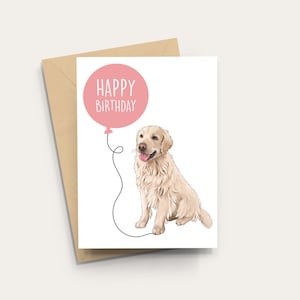 Golden Retriever Birthday Card: A6 Illustrated dog card with Kraft envelope