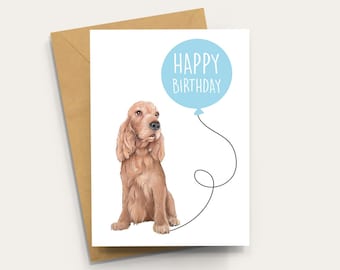 English Cocker Spaniel Birthday Card: Golden Dog card with Kraft envelope