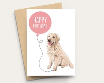 Golden Retriever Birthday Card: A6 Illustrated dog card with Kraft envelope