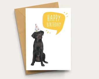 Black Labrador Birthday Card - A6 dog, Blank Inside Card with Kraft Envelope