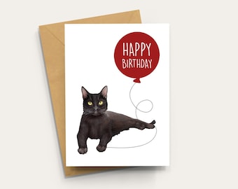 Black Cat Birthday Card – A6 card with Kraft envelope