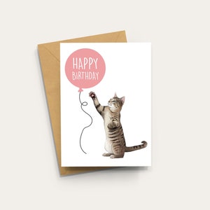 Tabby Cat Birthday Card A6 Cat Greetings card, Blank Inside Card with Kraft Envelope, kitten, tortoiseshell tabby image 1