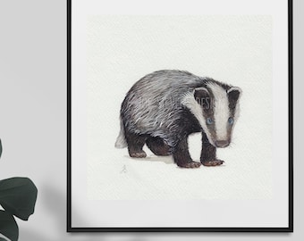 Badger Original Watercolour Painting: British Wildlife Art (6x6")