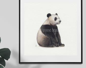 Panda Original Watercolour Painting: Original watercolour Art (6x6")