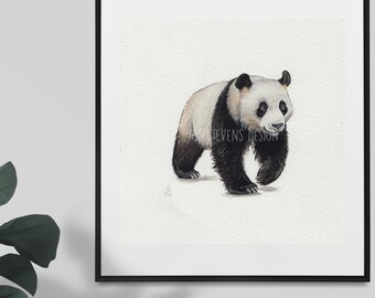 Panda Original Watercolour Painting: Wildlife Art (6x6")