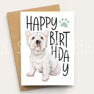 Westie Birthday Card - A6 Blank inside with Kraft Envelope, West Highland Terrier dog card, birthday card, pet card