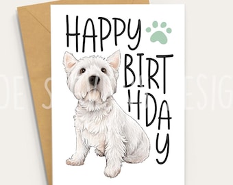 Westie Birthday Card: Hand-Illustrated West Highland Terrier with Kraft Envelope