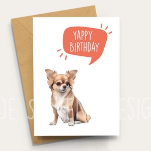 Tarjeta de cumpleaños de chihuahua - &#39;Cumpleaños alegre&#39; - A6 Interior en blanco con sobre Kraft, tarjeta de perro, perro de feliz cumpleaños