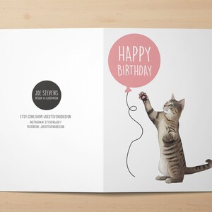 Tabby Cat Birthday Card A6 Cat Greetings card, Blank Inside Card with Kraft Envelope, kitten, tortoiseshell tabby image 3