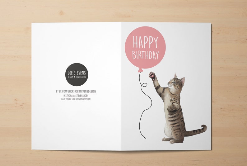 Tabby Cat Birthday Card A6 Cat Greetings card, Blank Inside Card with Kraft Envelope, kitten, tortoiseshell tabby image 3