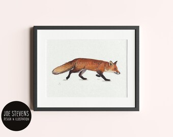 British Fox Original Painting: A5 Watercolour & Ink, British Wildlife
