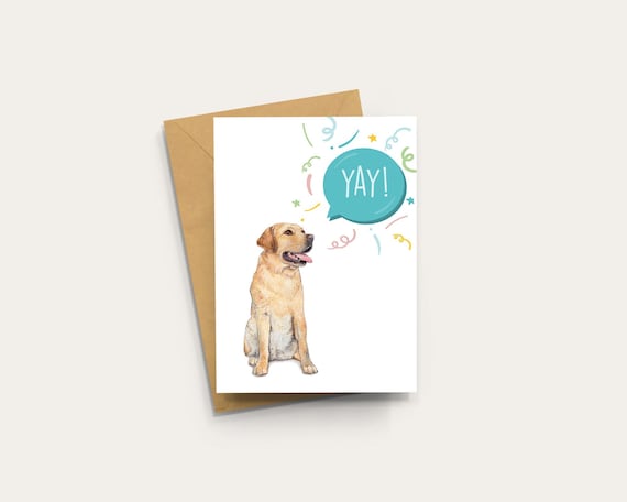Golden Labrador Celebration Card: Hand Illustrated Dog card with Kraft envelope